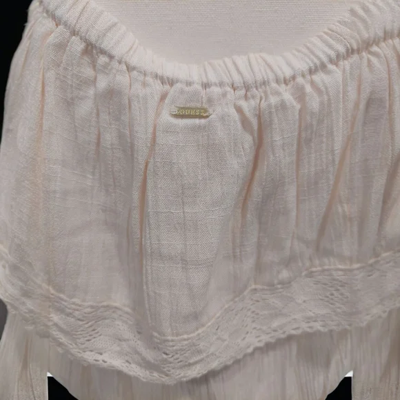 Cuess,Cream Cap Sleeve Blouse with Ruffled Tie Front - Picture 5 of 6